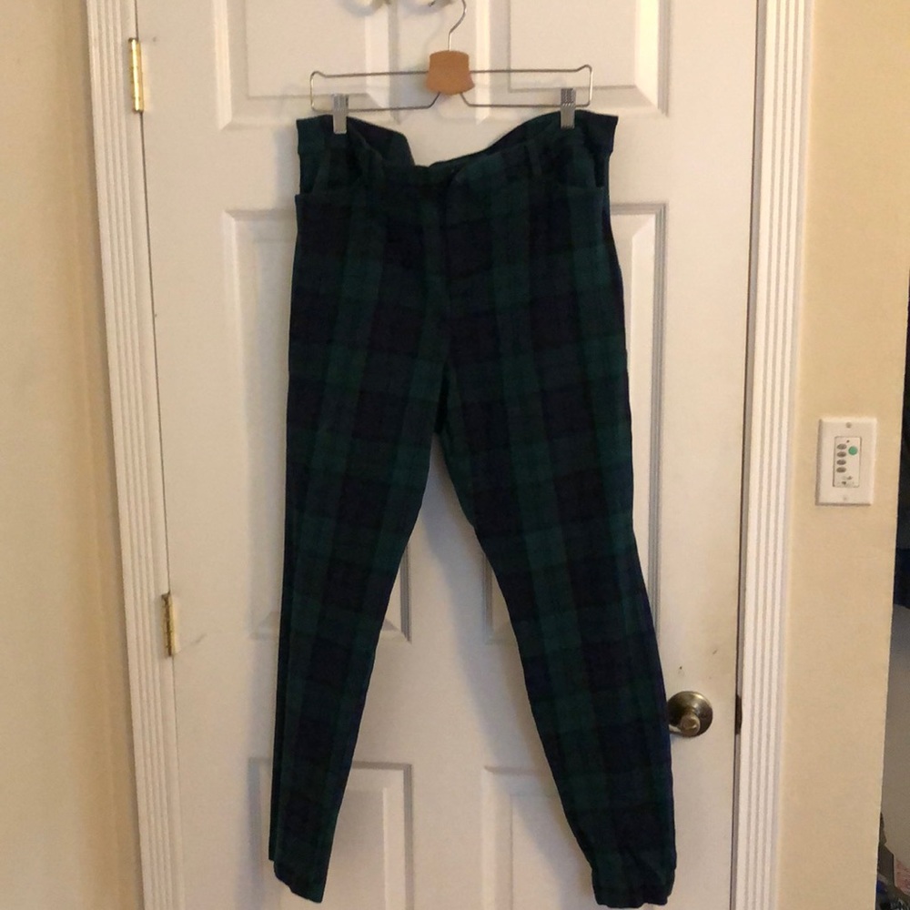 Old Navy HW pixie blue green plaid ankle pants